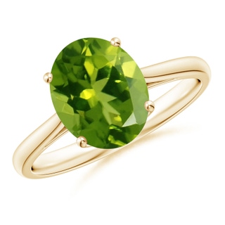 10x8mm AAAA Oval Solitaire Peridot Cocktail Ring in Yellow Gold