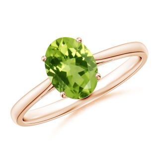 8x6mm AAA Oval Solitaire Peridot Cocktail Ring in Rose Gold