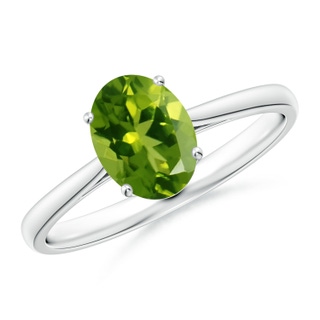 8x6mm AAAA Oval Solitaire Peridot Cocktail Ring in P950 Platinum