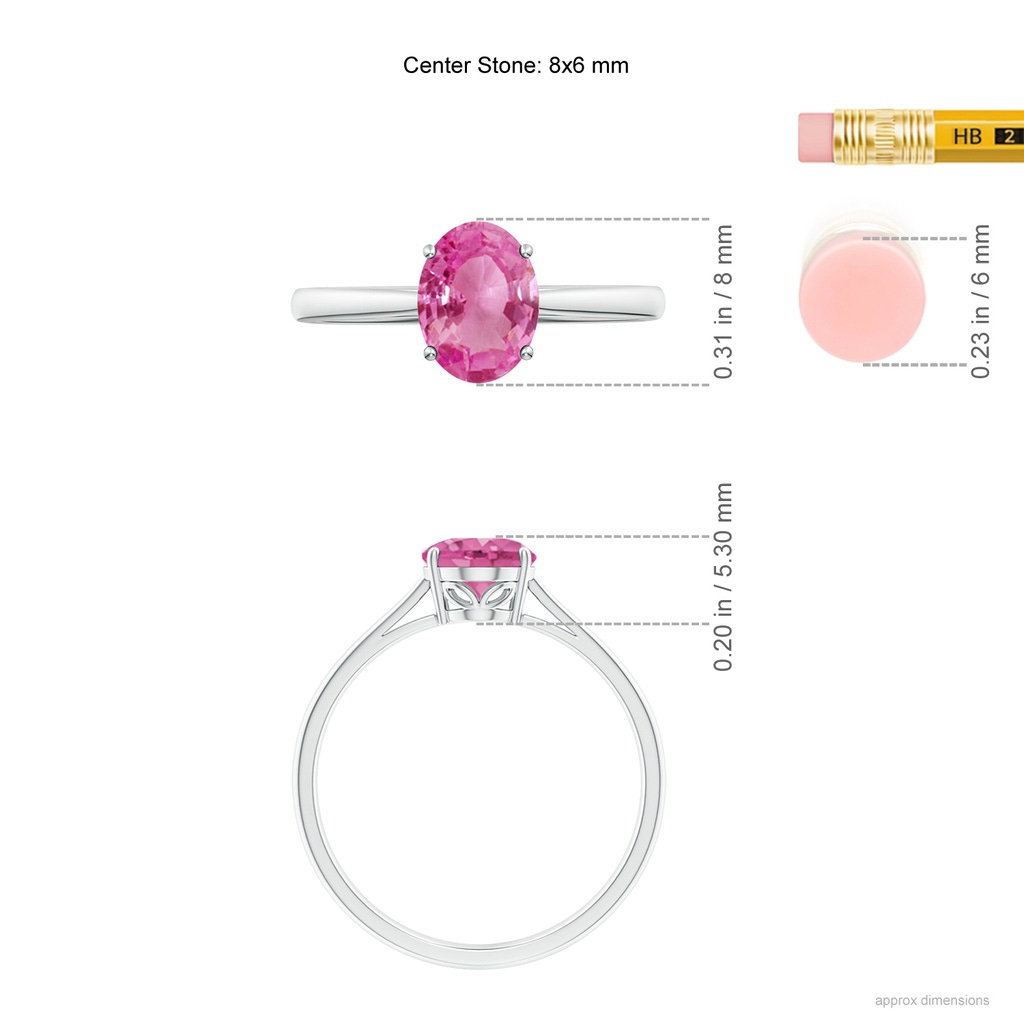 8x6mm AAA Oval Solitaire Pink Sapphire Cocktail Ring in White Gold Ruler