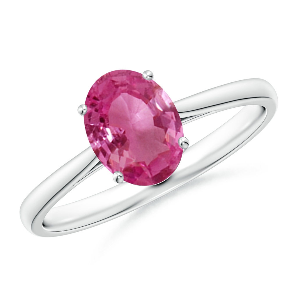 8x6mm AAAA Oval Solitaire Pink Sapphire Cocktail Ring in P950 Platinum