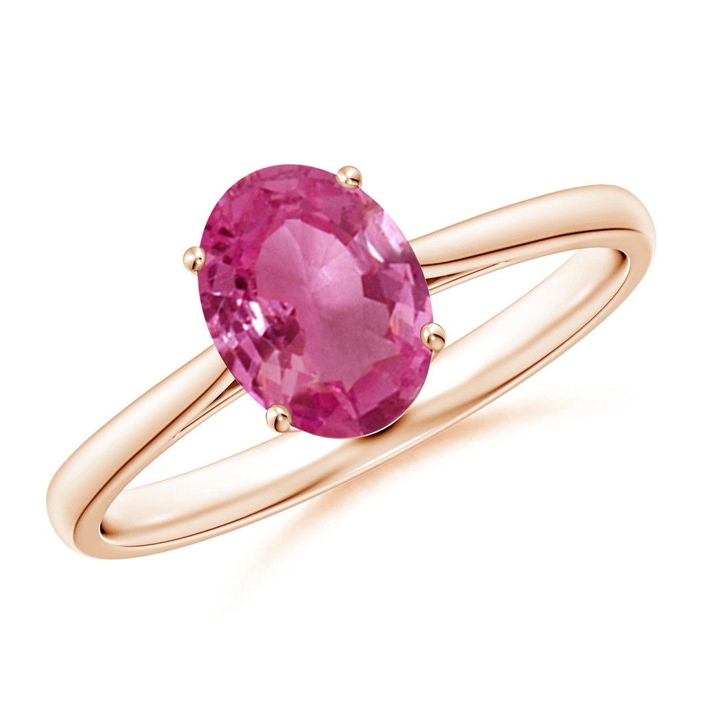 8x6mm AAAA Oval Solitaire Pink Sapphire Cocktail Ring in Rose Gold