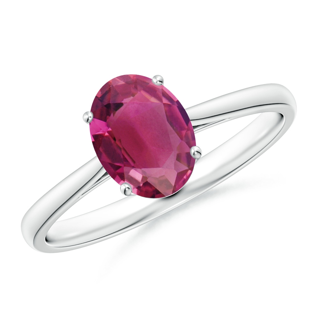 8x6mm AAAA Oval Solitaire Pink Tourmaline Cocktail Ring in P950 Platinum