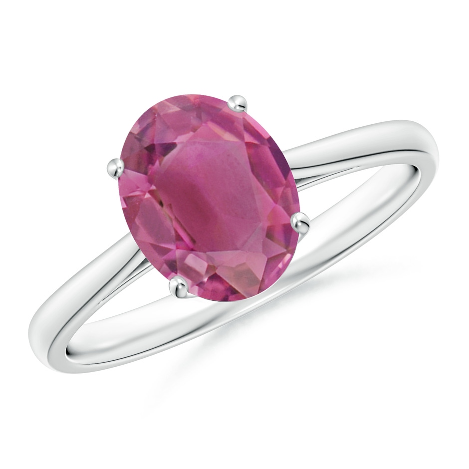 9x7mm AAA Oval Solitaire Pink Tourmaline Cocktail Ring in White Gold 