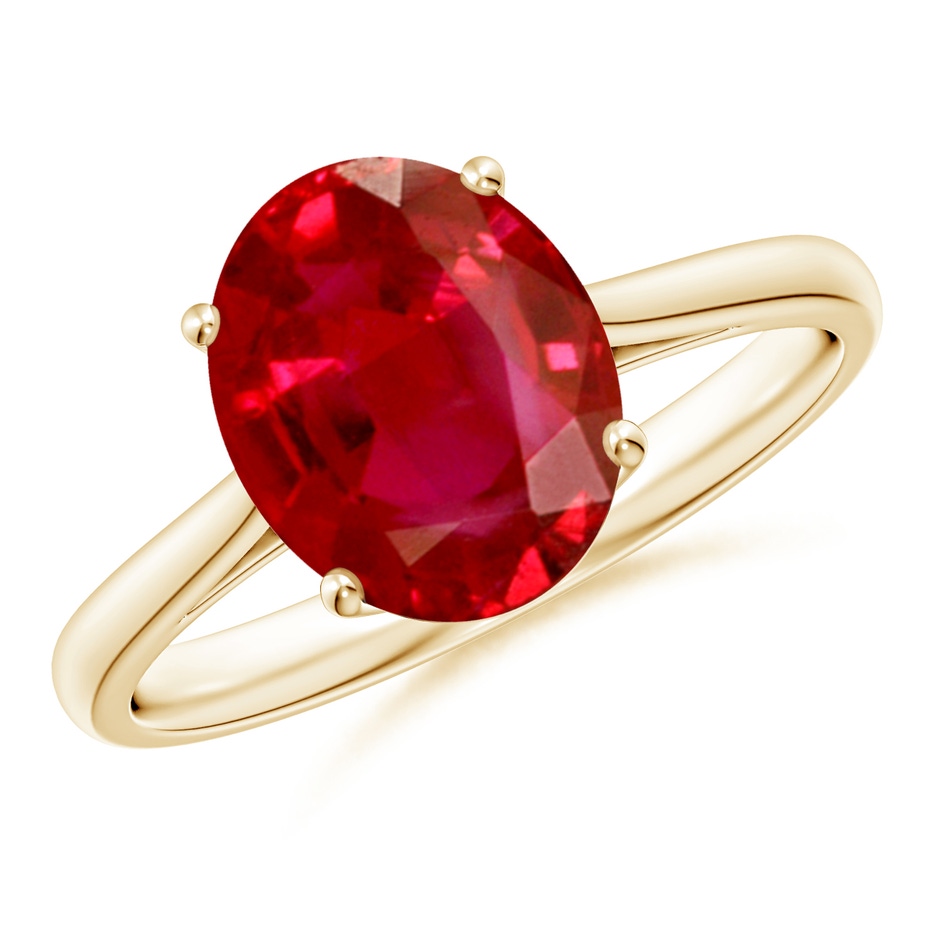 10x8mm AAA Oval Solitaire Ruby Cocktail Ring in Yellow Gold 