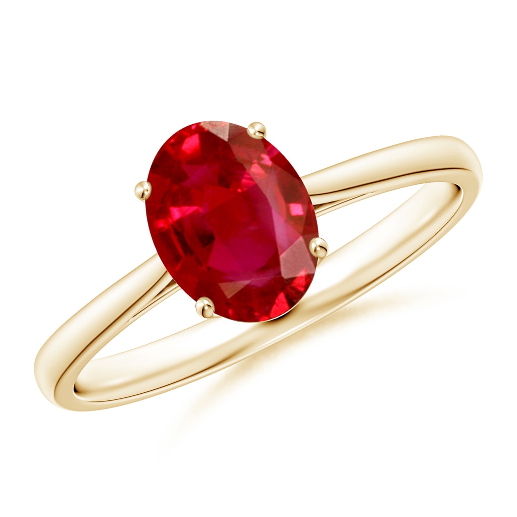 8x6mm AAA Oval Solitaire Ruby Cocktail Ring in Yellow Gold