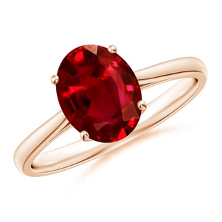 9x7mm AAAA Oval Solitaire Ruby Cocktail Ring in Rose Gold