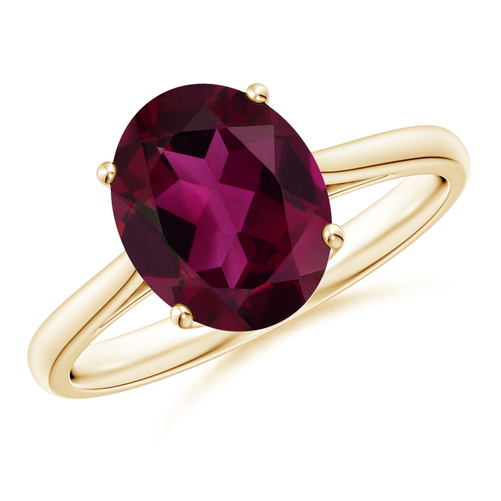 10x8mm AAA Oval Solitaire Rhodolite Cocktail Ring in Yellow Gold 