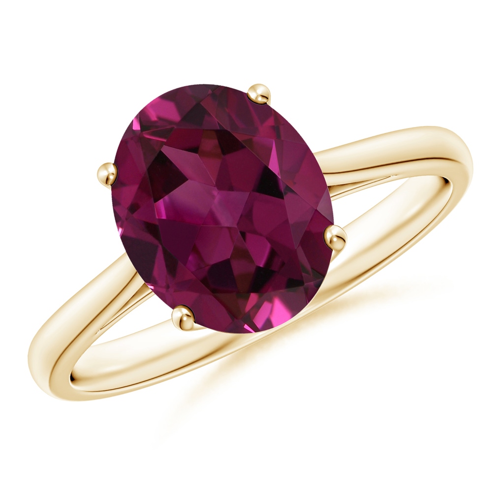 10x8mm AAAA Oval Solitaire Rhodolite Cocktail Ring in Yellow Gold