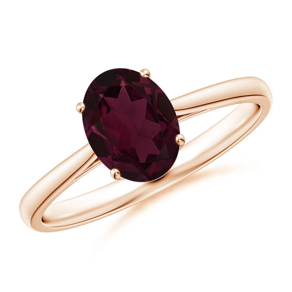 8x6mm A Oval Solitaire Rhodolite Cocktail Ring in Rose Gold 