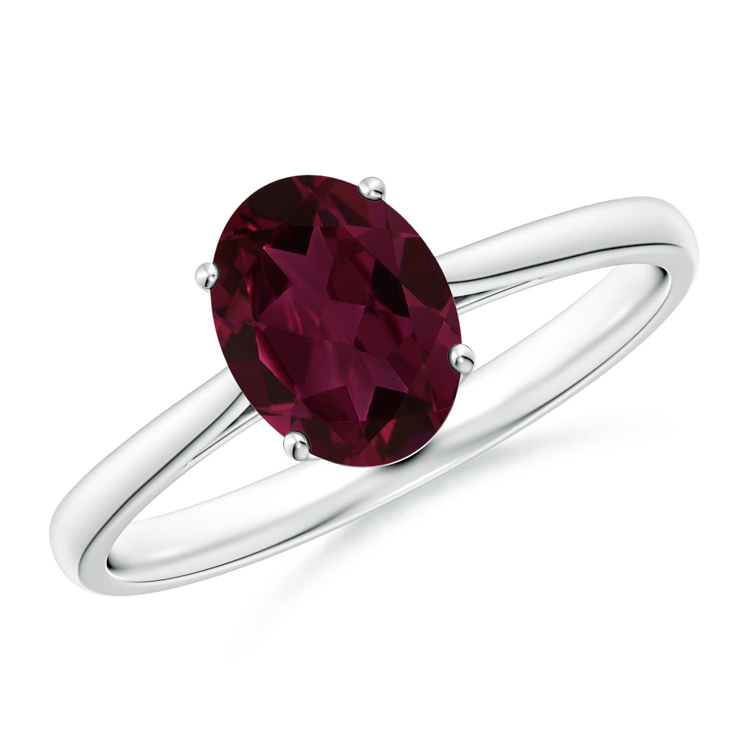 8x6mm AA Oval Solitaire Rhodolite Cocktail Ring in 18CT White Gold