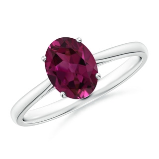 8x6mm AAAA Oval Solitaire Rhodolite Cocktail Ring in P950 Platinum