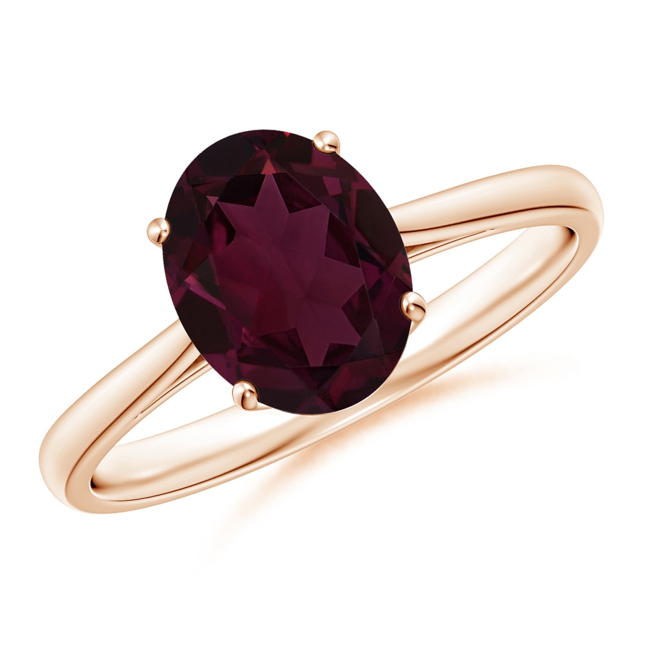 9x7mm A Oval Solitaire Rhodolite Cocktail Ring in Rose Gold 