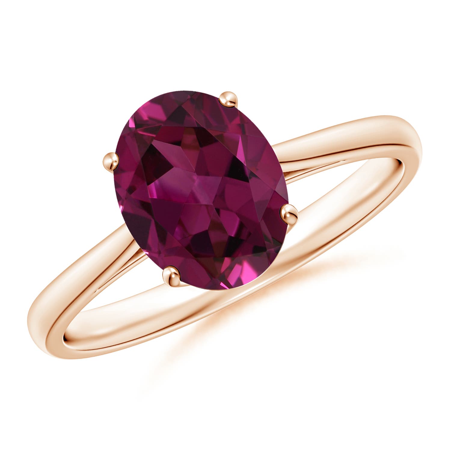 9x7mm AAAA Oval Solitaire Rhodolite Cocktail Ring in 18K Rose Gold
