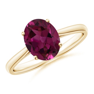 9x7mm AAAA Oval Solitaire Rhodolite Cocktail Ring in Yellow Gold