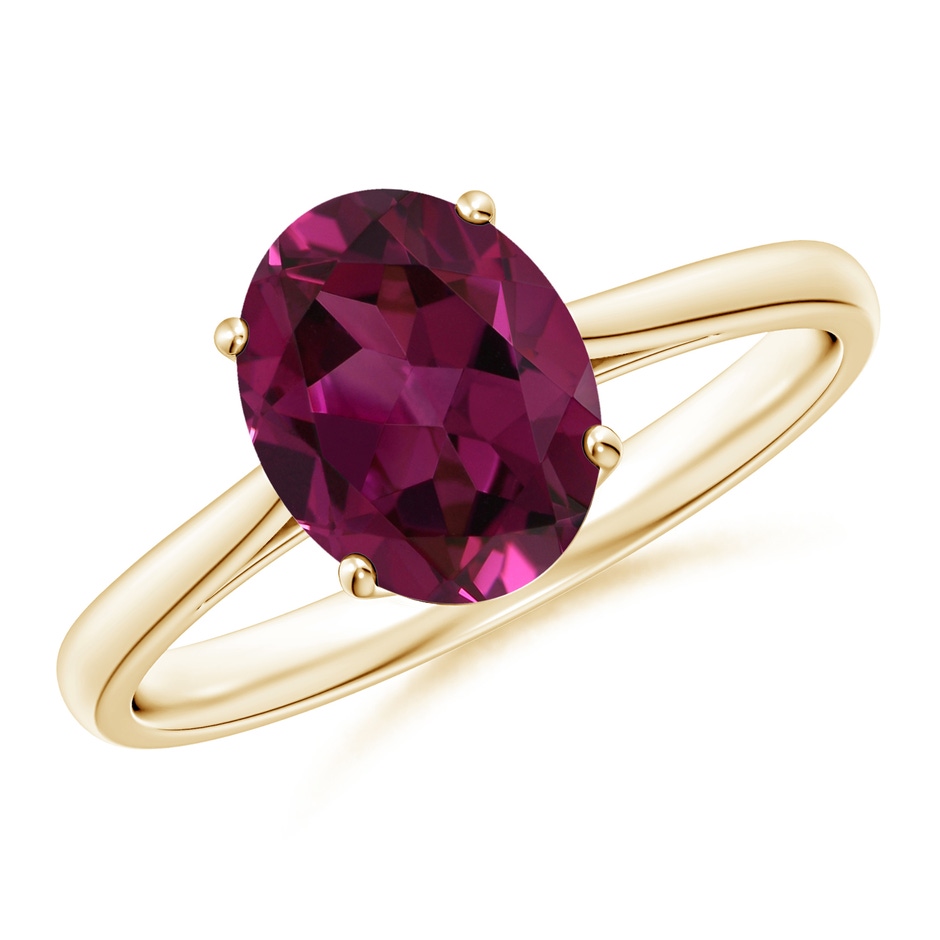 9x7mm AAAA Oval Solitaire Rhodolite Cocktail Ring in Yellow Gold 