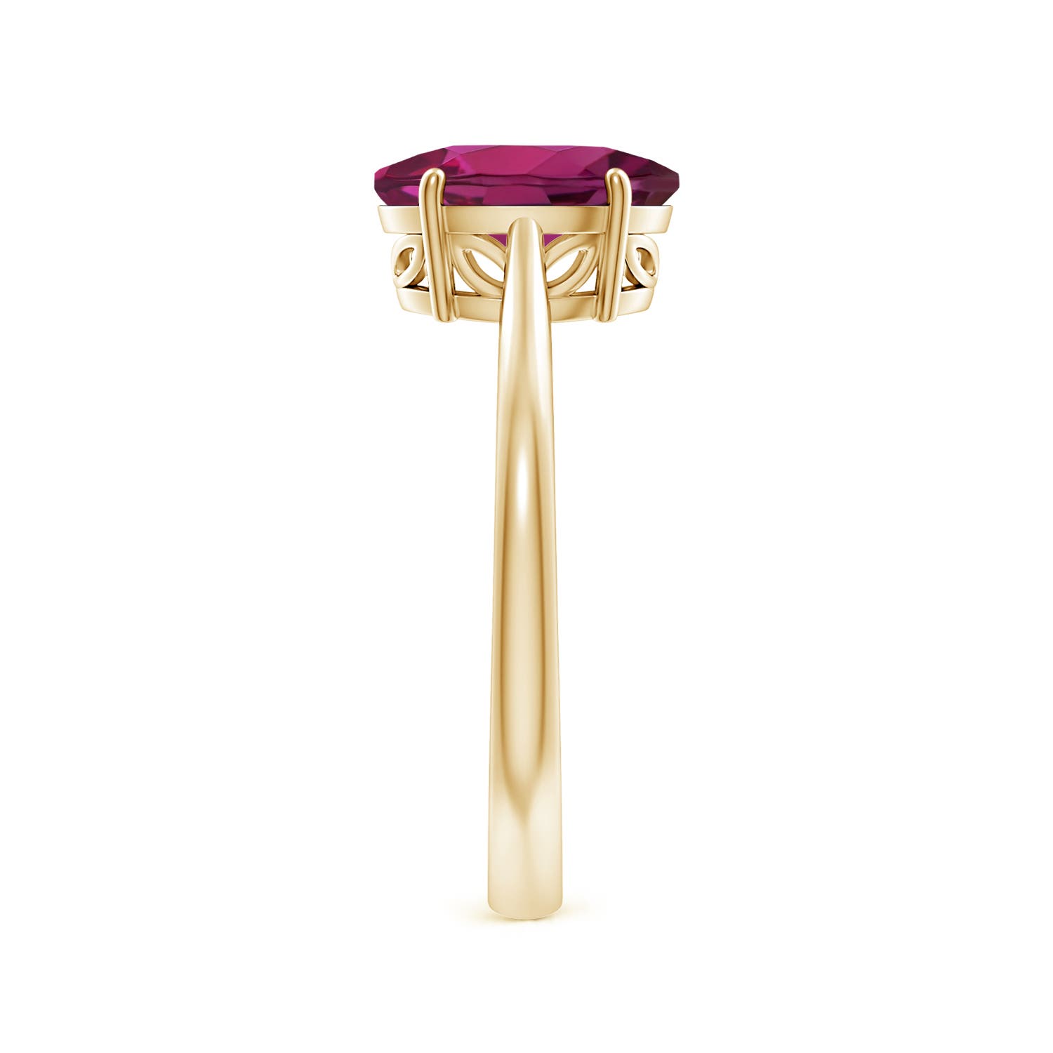 9x7mm AAAA Oval Solitaire Rhodolite Cocktail Ring in Yellow Gold - side 3