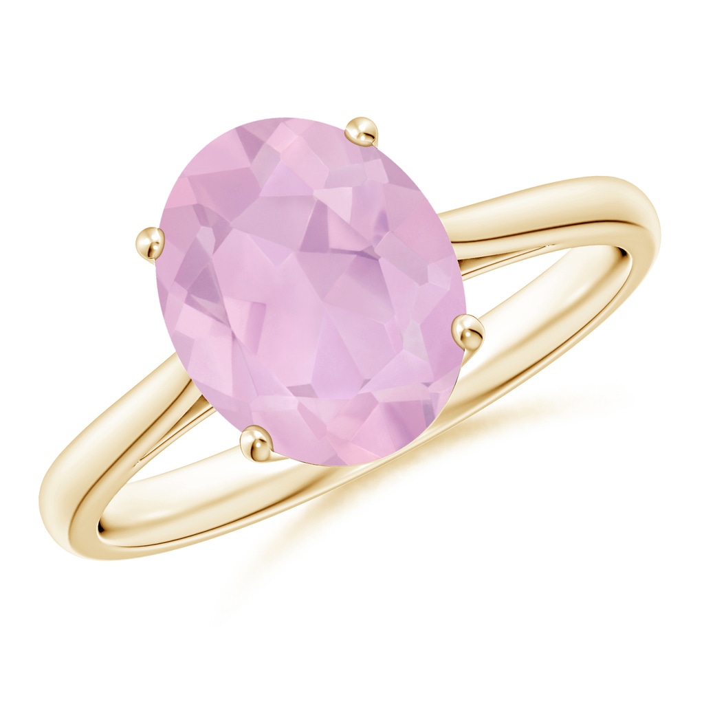 10x8mm AAAA Oval Solitaire Rose Quartz Cocktail Ring in Yellow Gold