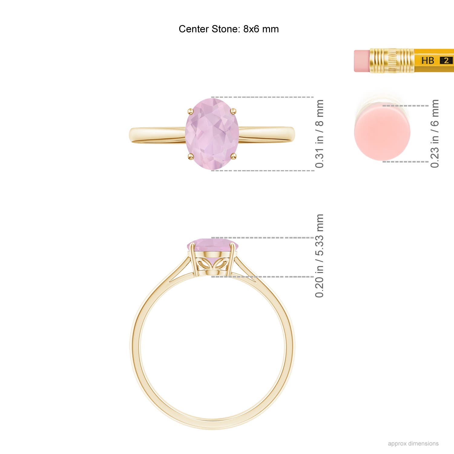 AAA - Rose Quartz / 1 CT / 14 KT Yellow Gold