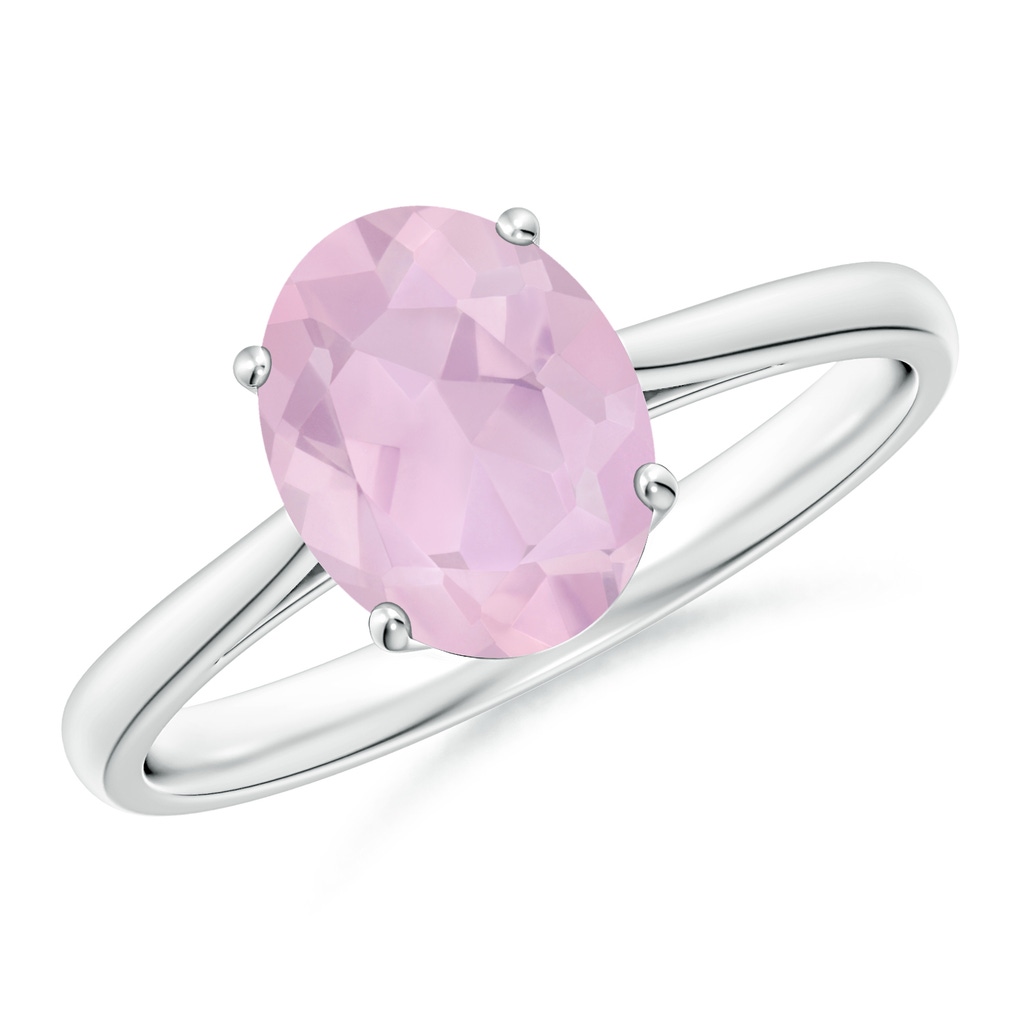9x7mm AAA Oval Solitaire Rose Quartz Cocktail Ring in White Gold