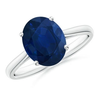 10x8mm AA Oval Solitaire Blue Sapphire Cocktail Ring in White Gold