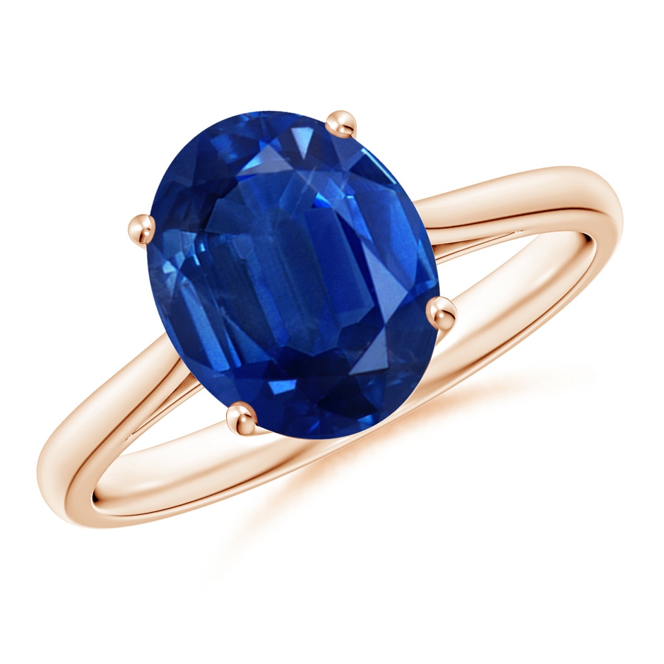 10x8mm AAA Oval Solitaire Blue Sapphire Cocktail Ring in Rose Gold 