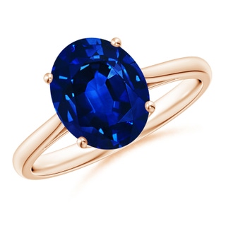 10x8mm AAAA Oval Solitaire Blue Sapphire Cocktail Ring in 9K Rose Gold