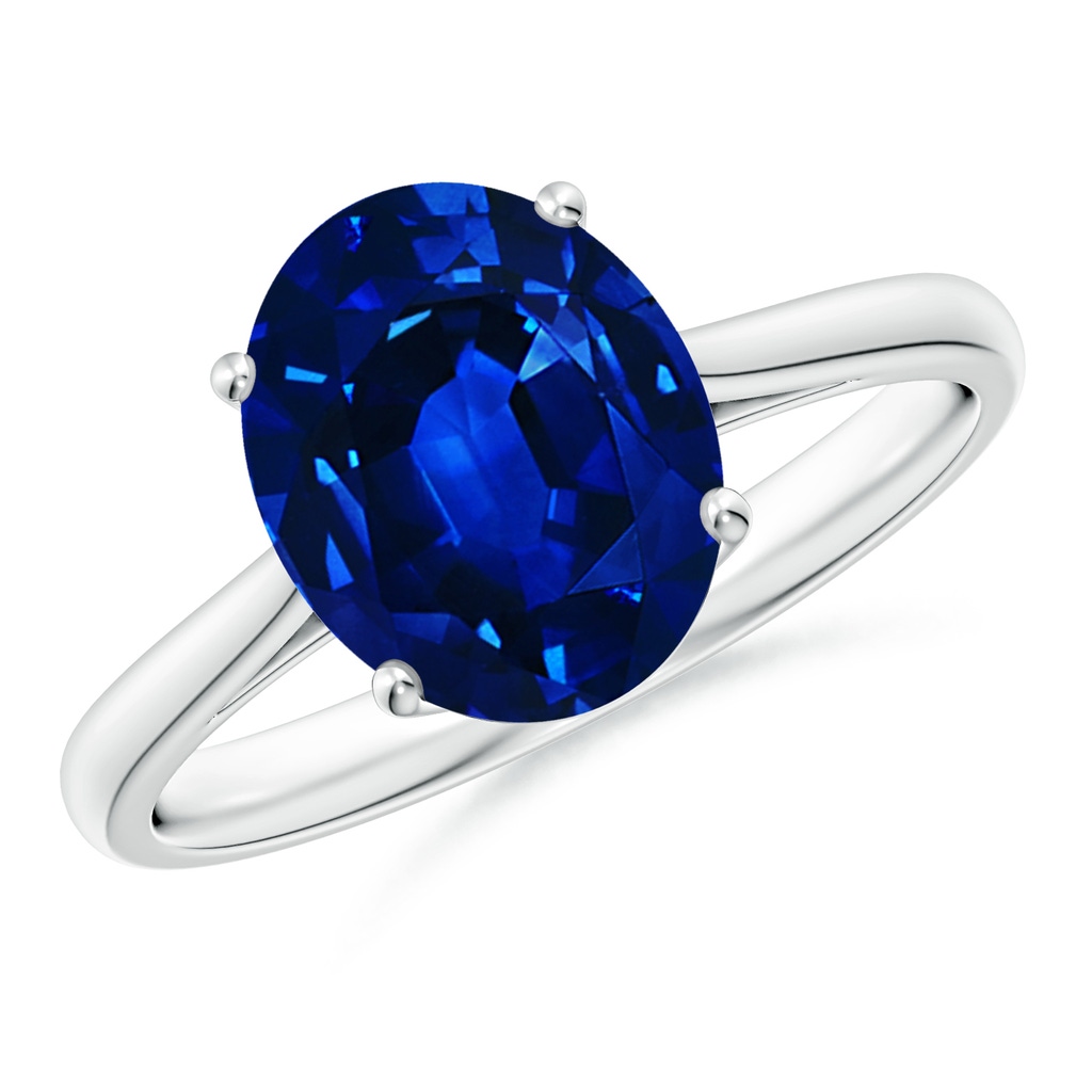 10x8mm Lab-Grown Oval Solitaire Blue Sapphire Cocktail Ring in P950 Platinum