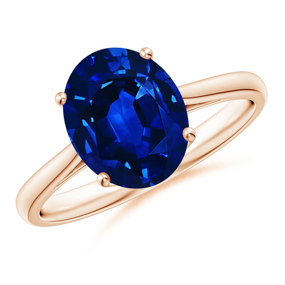 10x8mm AAAA Oval Solitaire Blue Sapphire Cocktail Ring in Rose Gold 