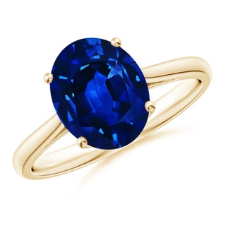 10x8mm Lab-Grown Oval Solitaire Blue Sapphire Cocktail Ring in Yellow Gold