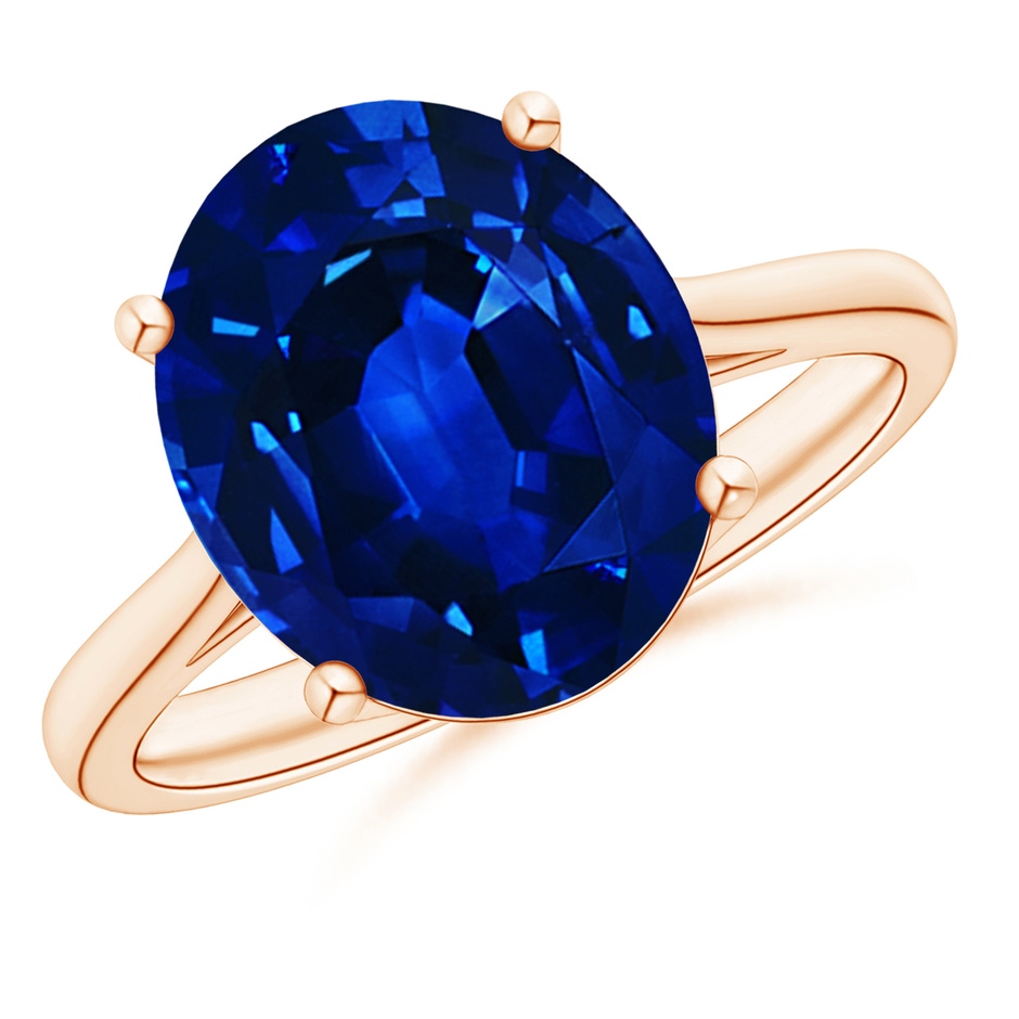 12x10mm AAAA Oval Solitaire Blue Sapphire Cocktail Ring in Rose Gold 
