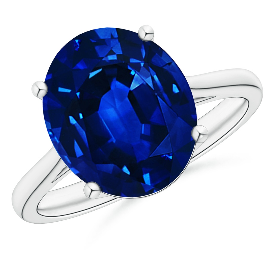 12x10mm Lab-Grown Oval Solitaire Blue Sapphire Cocktail Ring in White Gold 