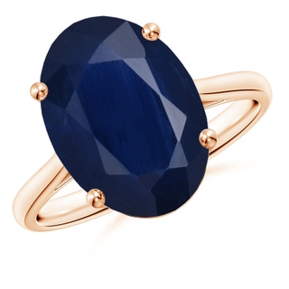 14x10mm A Oval Solitaire Blue Sapphire Cocktail Ring in 9K Rose Gold