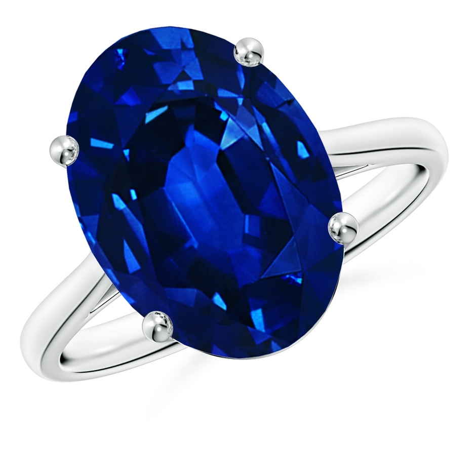 14x10mm Lab-Grown Oval Solitaire Blue Sapphire Cocktail Ring in 9K White Gold 
