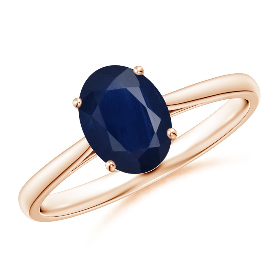8x6mm A Oval Solitaire Blue Sapphire Cocktail Ring in Rose Gold 