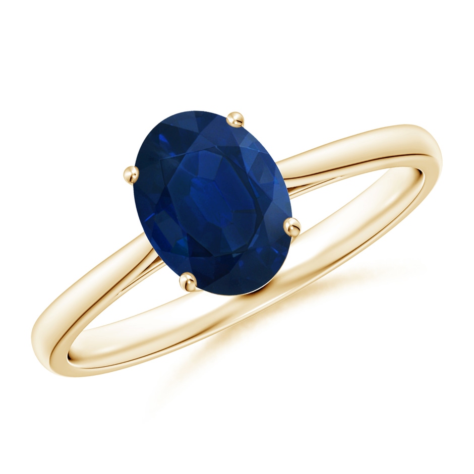 8x6mm AA Oval Solitaire Blue Sapphire Cocktail Ring in Yellow Gold 