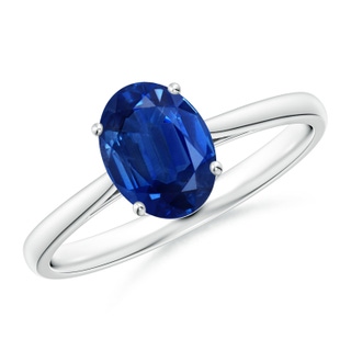 8x6mm AAA Oval Solitaire Blue Sapphire Cocktail Ring in White Gold