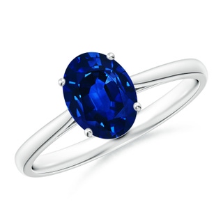 8x6mm AAAA Oval Solitaire Blue Sapphire Cocktail Ring in White Gold