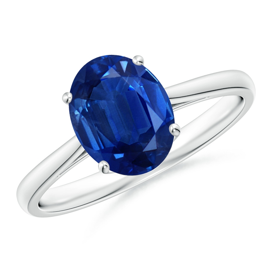 9x7mm AAA Oval Solitaire Blue Sapphire Cocktail Ring in White Gold 