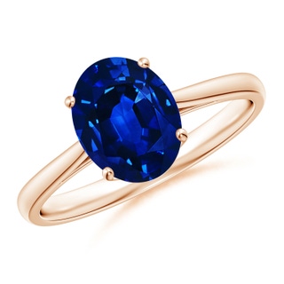 9x7mm AAAA Oval Solitaire Blue Sapphire Cocktail Ring in 9K Rose Gold