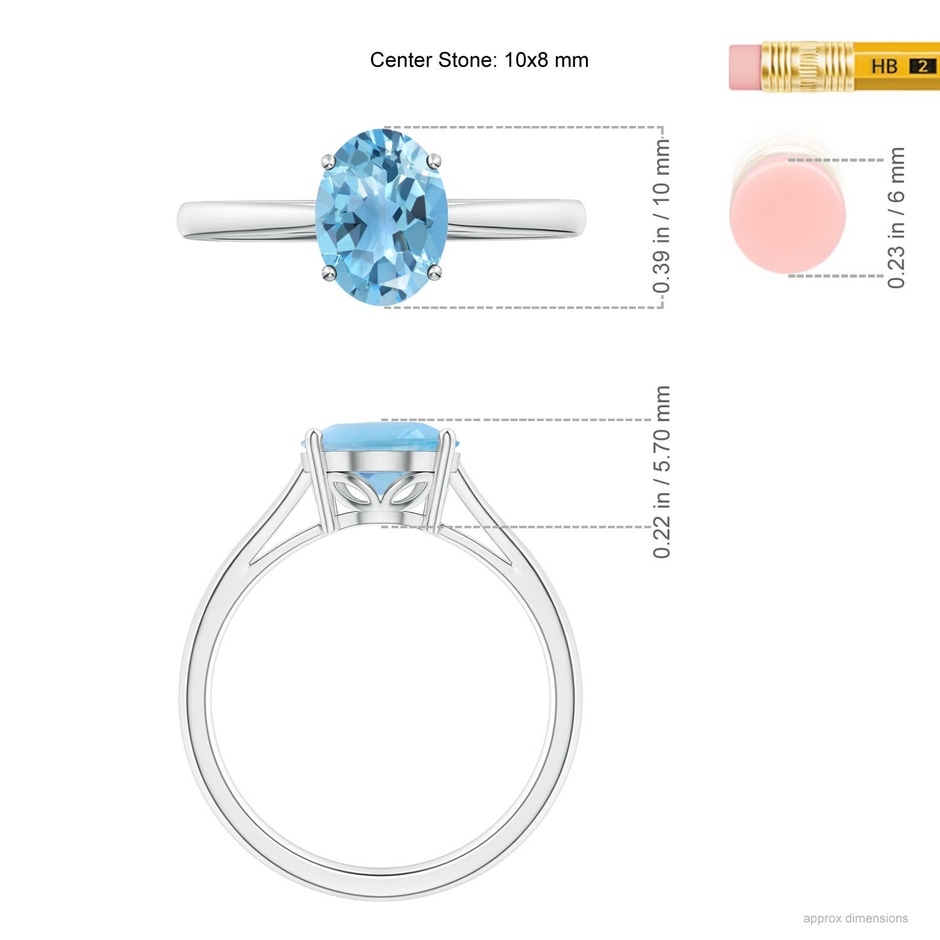 10x8mm A Oval Solitaire Swiss Blue Topaz Cocktail Ring in S999 Silver ruler