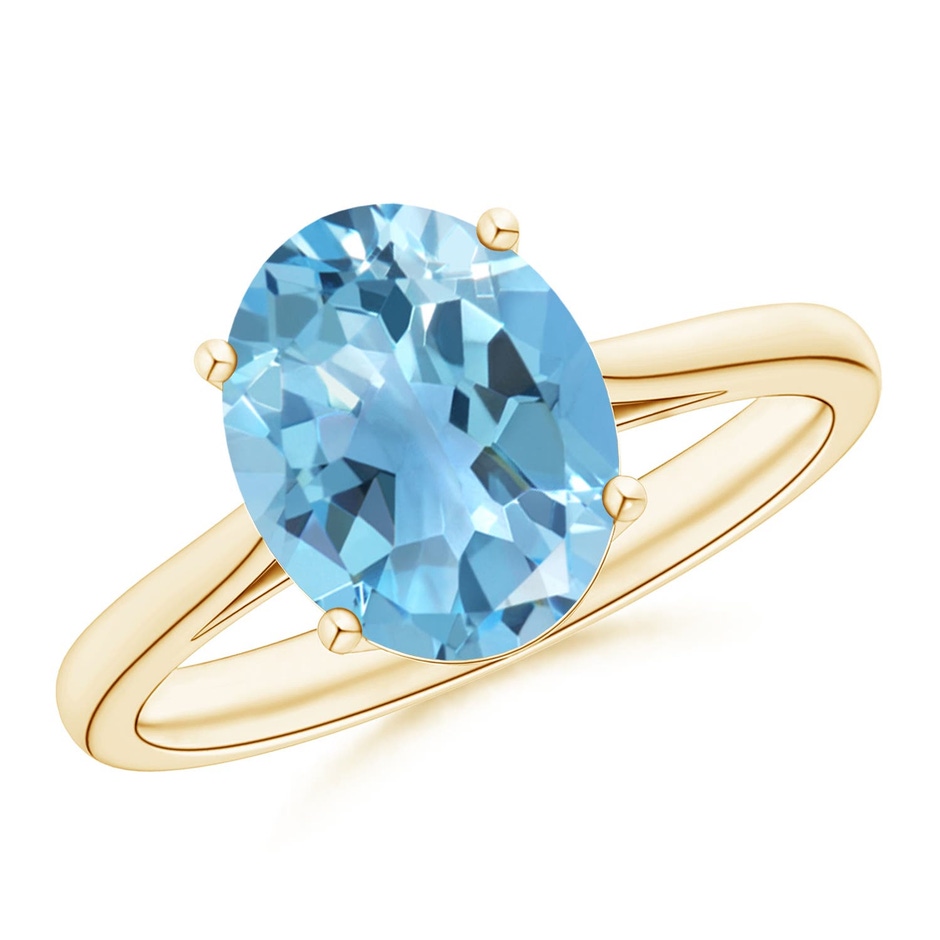 10x8mm A Oval Solitaire Swiss Blue Topaz Cocktail Ring in Yellow Gold 