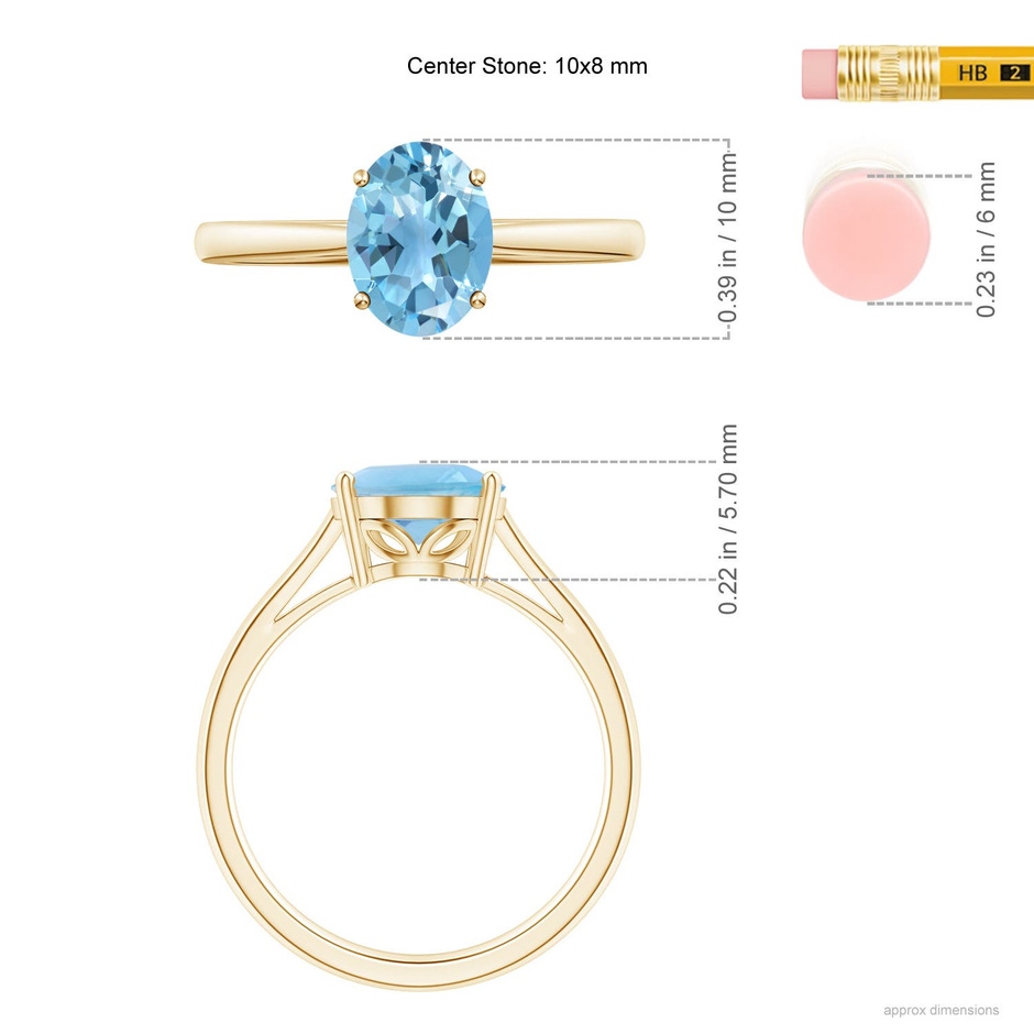 10x8mm A Oval Solitaire Swiss Blue Topaz Cocktail Ring in Yellow Gold ruler