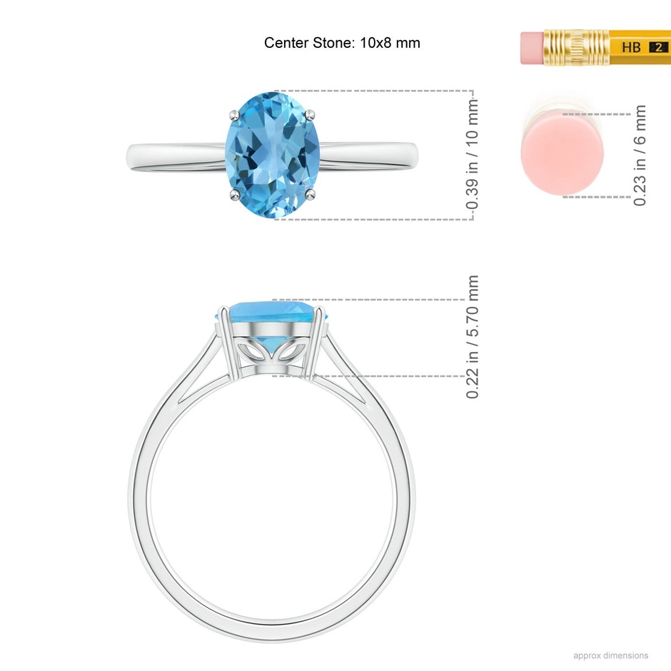 10x8mm AA Oval Solitaire Swiss Blue Topaz Cocktail Ring in S999 Silver ruler