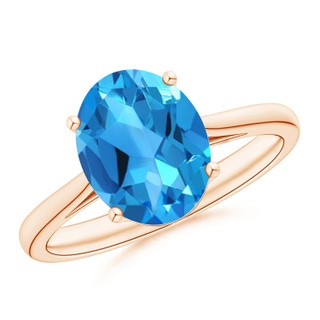 10x8mm AAAA Oval Solitaire Swiss Blue Topaz Cocktail Ring in 10K Rose Gold