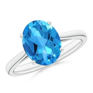 10x8mm AAAA Oval Solitaire Swiss Blue Topaz Cocktail Ring in P950 Platinum