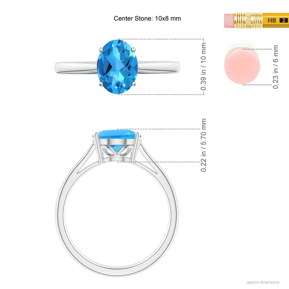 10x8mm AAAA Oval Solitaire Swiss Blue Topaz Cocktail Ring in P950 Platinum ruler