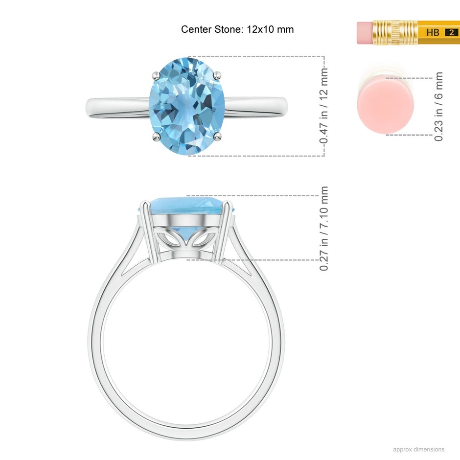12x10mm A Oval Solitaire Swiss Blue Topaz Cocktail Ring in S999 Silver ruler