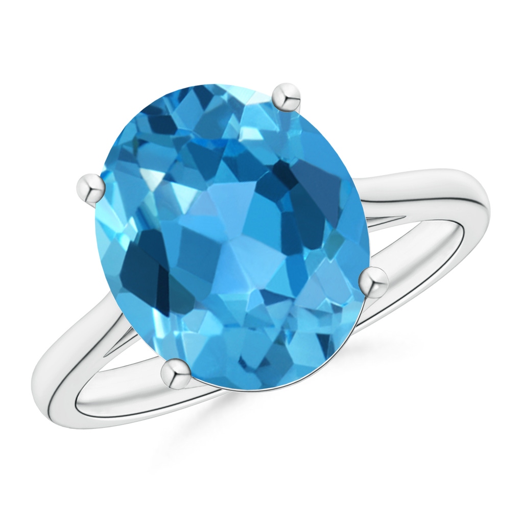 12x10mm AAA Oval Solitaire Swiss Blue Topaz Cocktail Ring in White Gold
