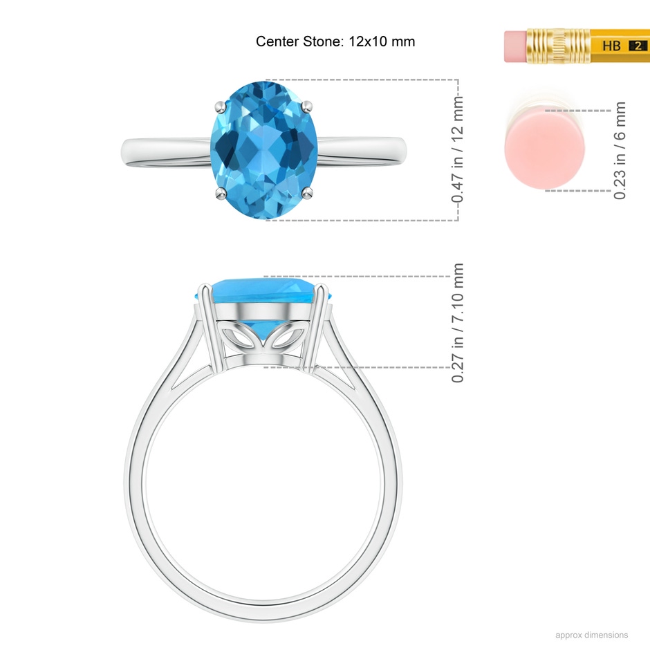 12x10mm AAA Oval Solitaire Swiss Blue Topaz Cocktail Ring in White Gold ruler